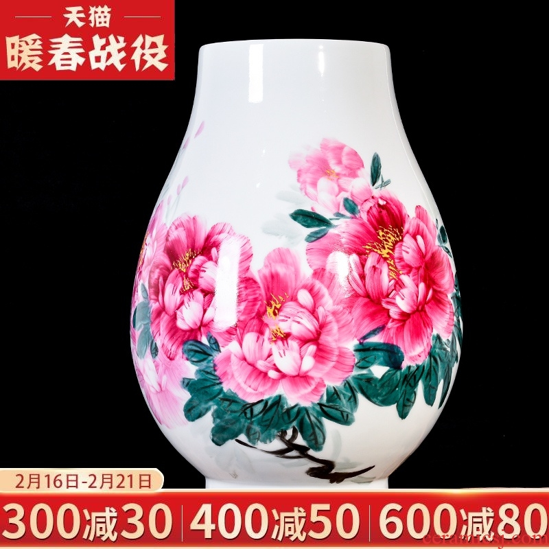 Jingdezhen ceramic hand - made famille rose blooming flowers vase household flower arranging Chinese style porch sitting room decoration