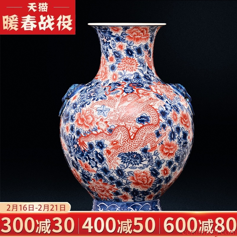 Jingdezhen blue and white antique ceramics youligong vase rich ancient frame sitting room porch decoration of Chinese style household furnishing articles