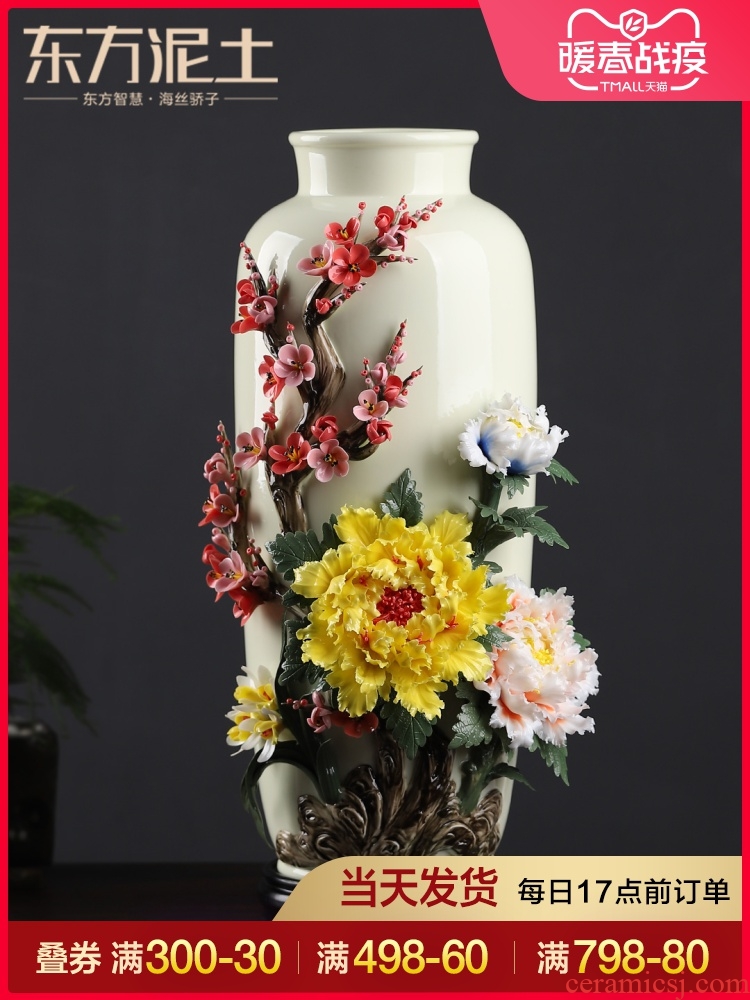 Oriental soil new Chinese checking ceramic flower vases, furnishing articles sitting room flower arranging rich ancient frame porcelain decorative arts and crafts