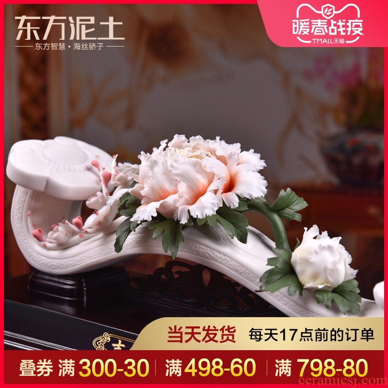 Oriental clay ceramic flower furnishing articles dehua white porcelain art sitting room version into gift/good lucky for you