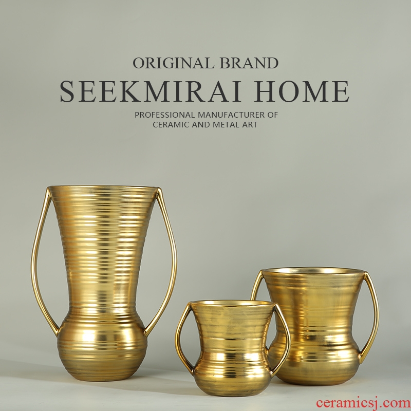 European household act the role ofing is tasted, the sitting room decorate ceramic vases, three - piece suit modern gold thin ears vase furnishing articles