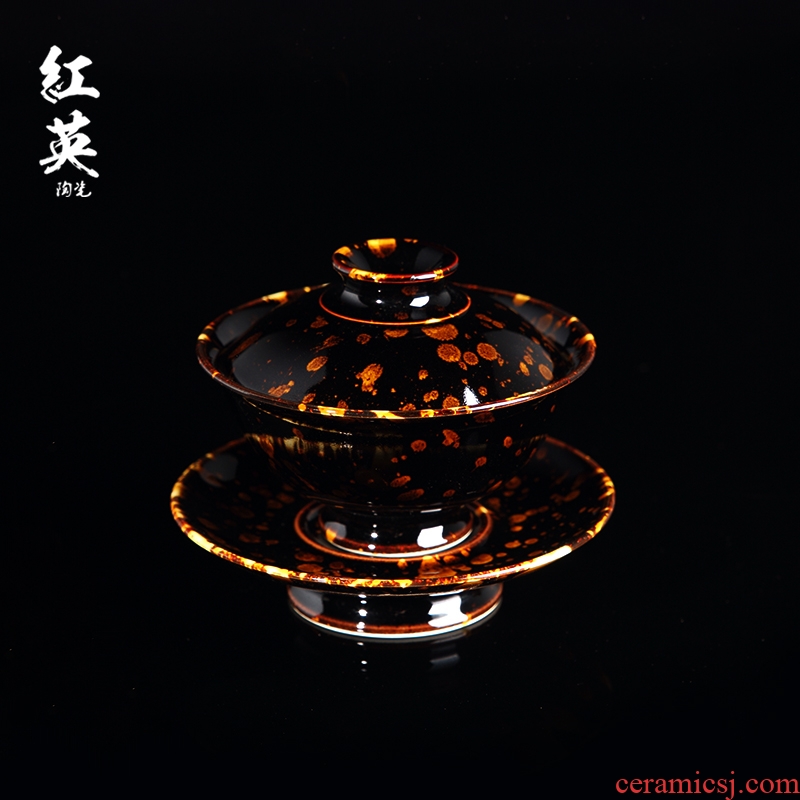Red the jingdezhen ceramic kung fu tea set home tea bowl hawksbill jizhou up three tureen tea cups