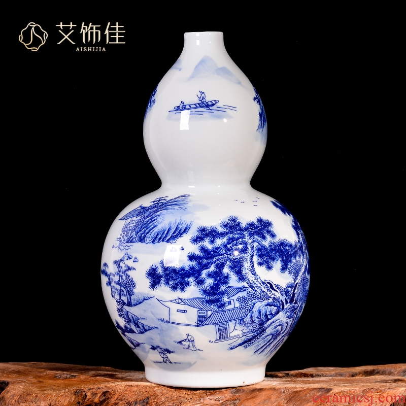 Blue and white landscape of jingdezhen ceramics antique vase household of Chinese style living room porch TV ark adornment furnishing articles