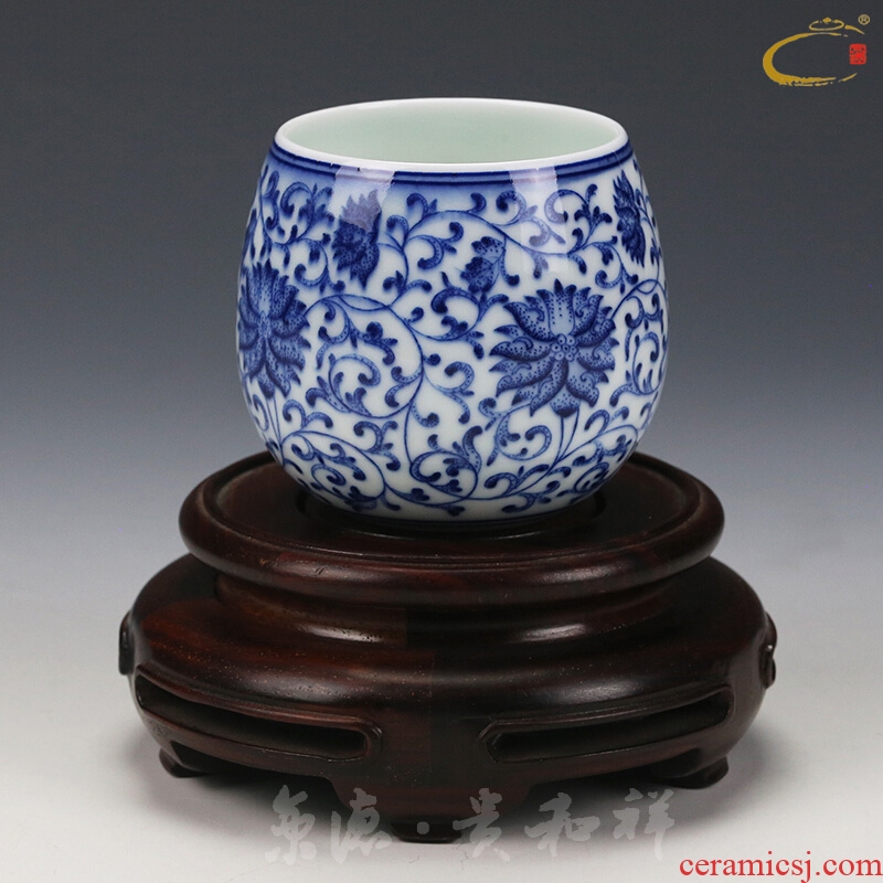 Jingdezhen ceramics by hand and auspicious the old private cup cup master cup special large cup cup blue tie up branches