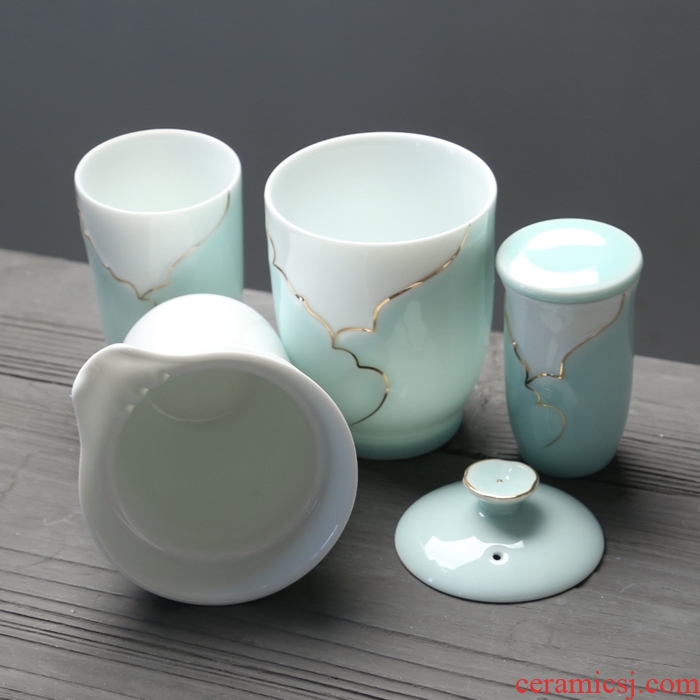 Su work travel ceramic tea set an inset jades tea crack cup have four pieces
