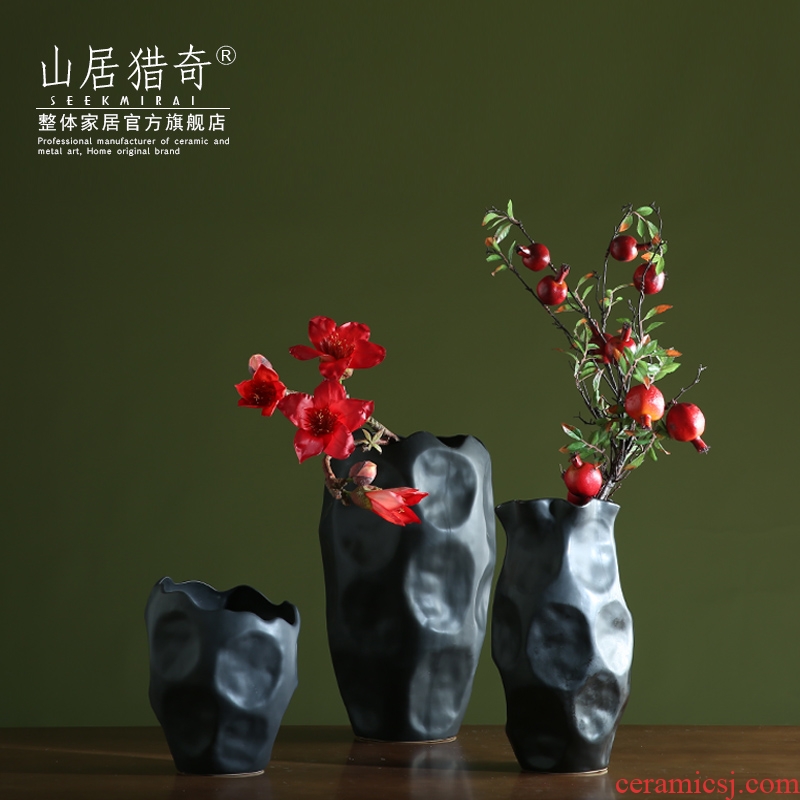 New Chinese style household adornment big vase model profiled living room dry flower flower arranging flower implement black ceramic vase
