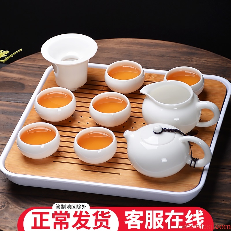 Dehua white porcelain tea set gift informs the jade porcelain teapot contracted kung fu of a complete set of tea cups 6 pack