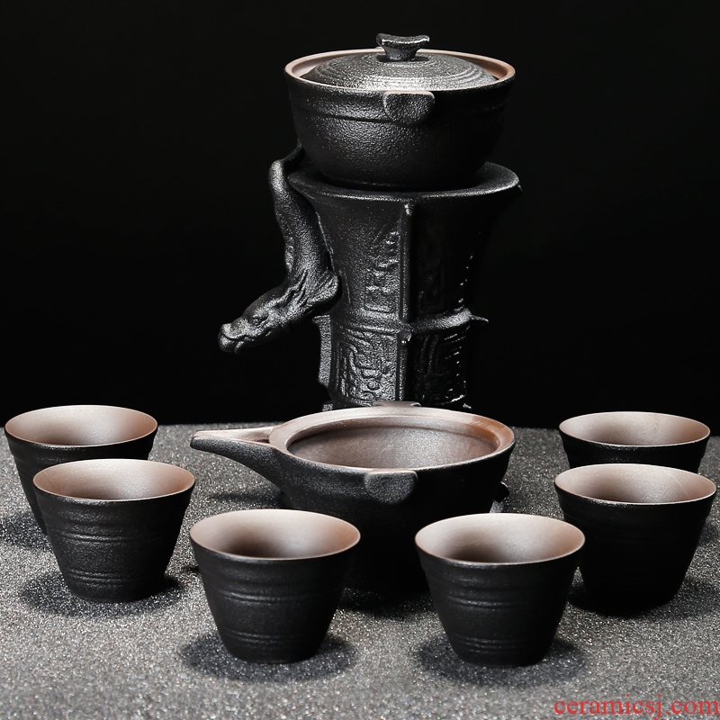 NiuRen kung fu tea set of black suit household contracted ceramic teapot lazy semi - automatic tea cups, gift giving