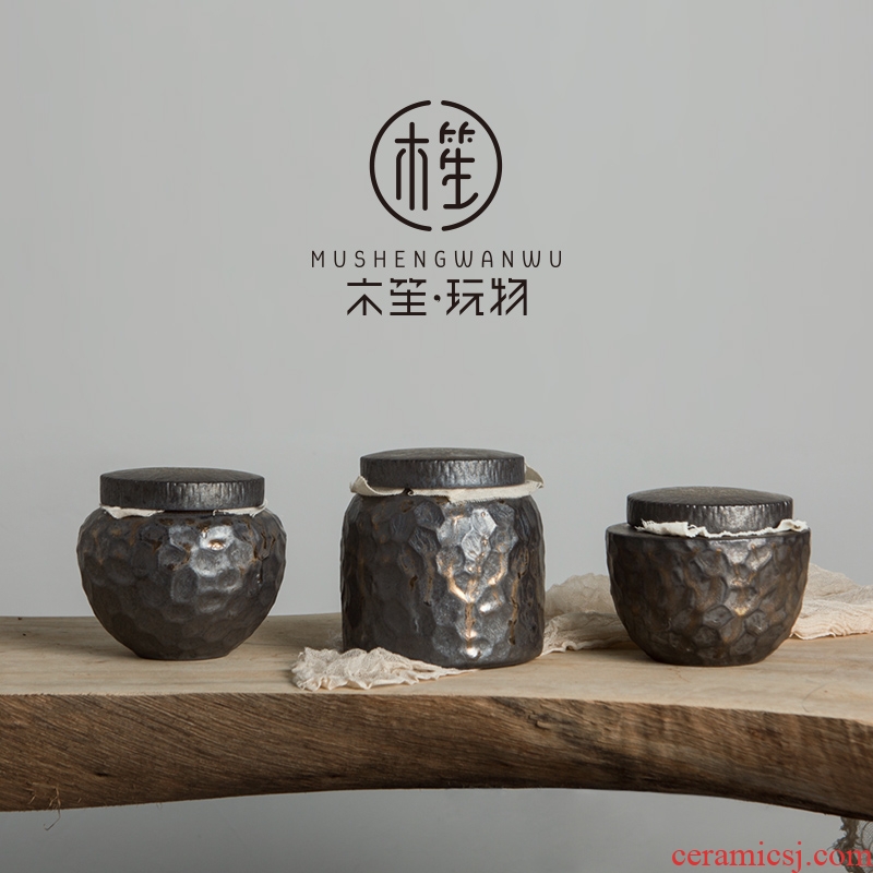 Japanese creative hammer eye grain ceramic tea sealed as cans move moisture storage tank contracted sitting room green tea POTS