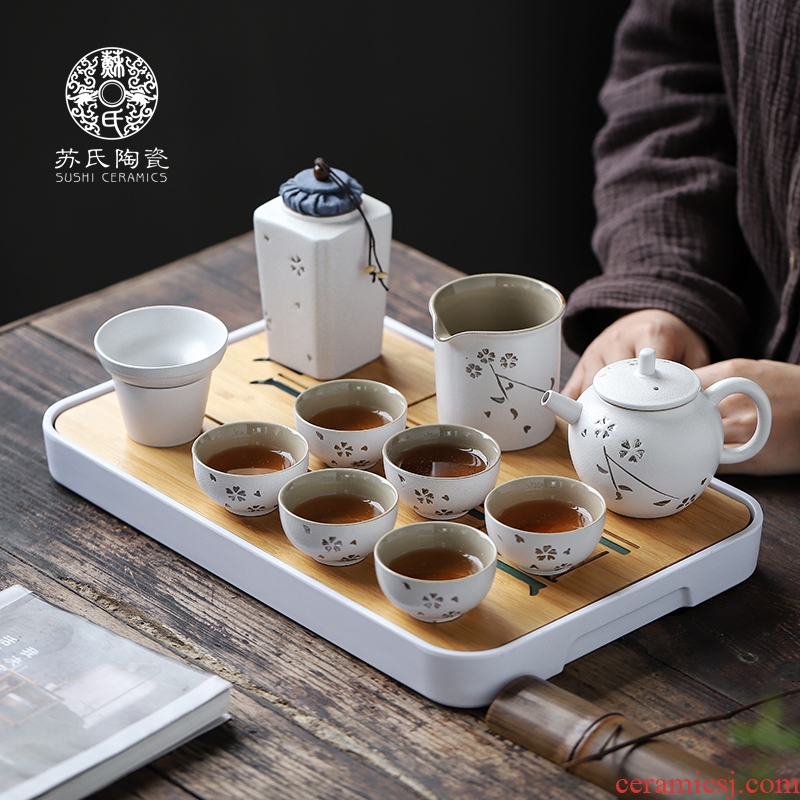 Su ceramic Japanese trace silver tea set a complete set of kung fu tea sets tea tray household teapot teacup