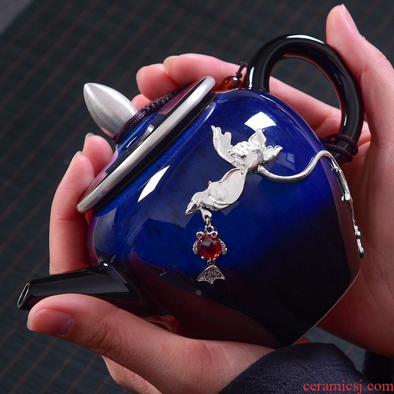 A good laugh with silver sapphire blue kung fu tea kettle creative ji blue ceramic coppering. As silver decoration teapot tea