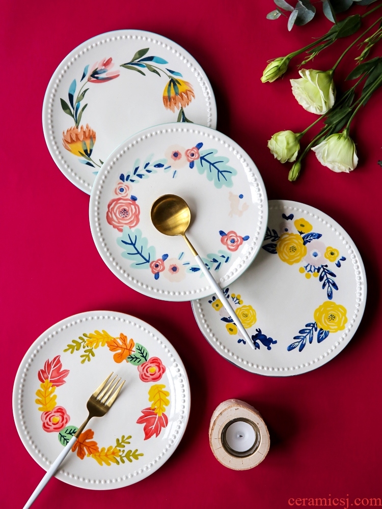 Chuan four seasons in a Japanese hand - made ceramic tableware bowl dish dish dish creative household steak dinner plate breakfast tray