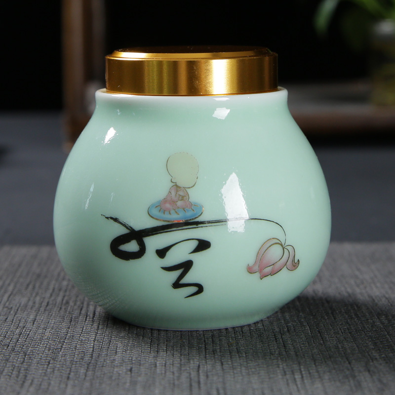 Celadon ceramic POTS trumpet pu - erh tea with tea caddy fixings box of portable mini storage seal pot home to travel