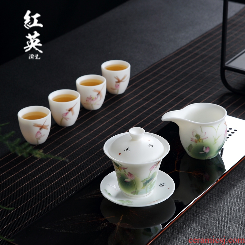Jingdezhen ceramic kung fu tea set on the home sitting room hand - made glaze color tea tureen tea of a complete set of three