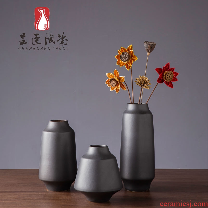 Sitting room is contracted modern ceramic floret bottle, black flower arranging porch place jingdezhen bedroom adornment dried flower vase