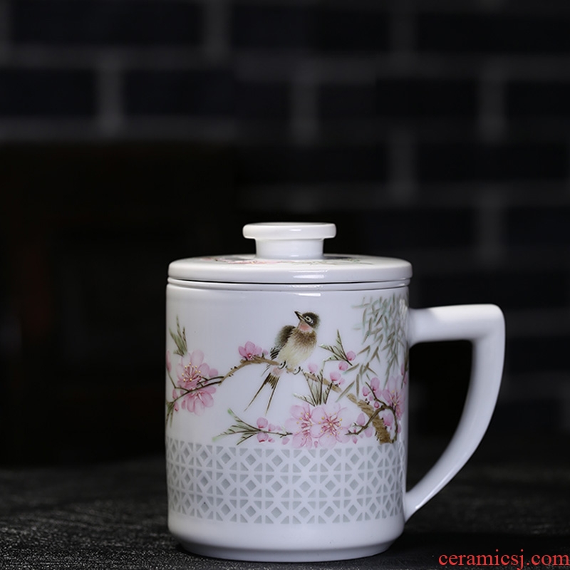 Jingdezhen your up Xu Jiaxing hand - made water peach blossom put office cup ceramics filter cup home hot cup