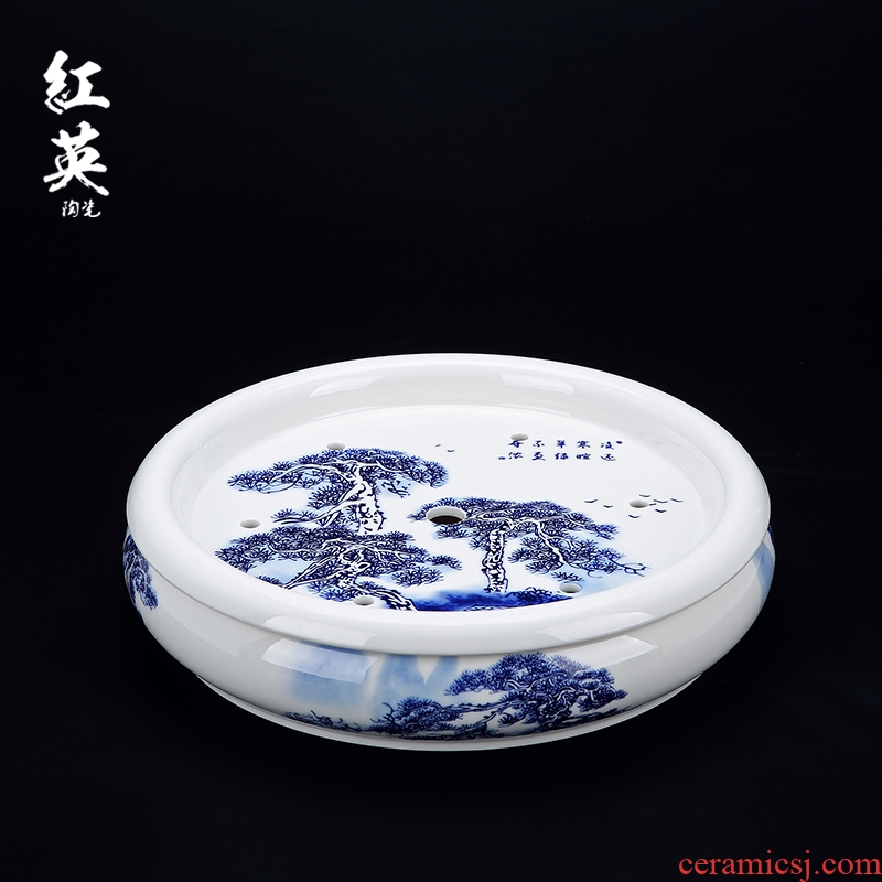 Hongying ceramics jingdezhen porcelain circular kung fu tea set double ground water tea tray was home plate