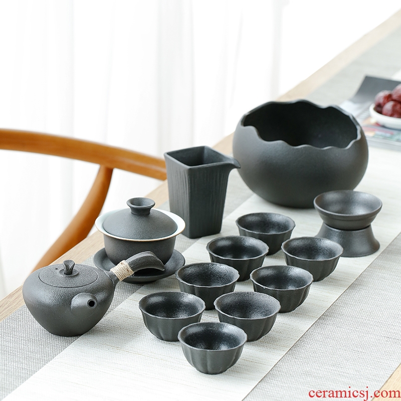 Kung fu tea sets tea cups of household contracted Japanese black ceramic teapot tea tureen of a complete set of modern office