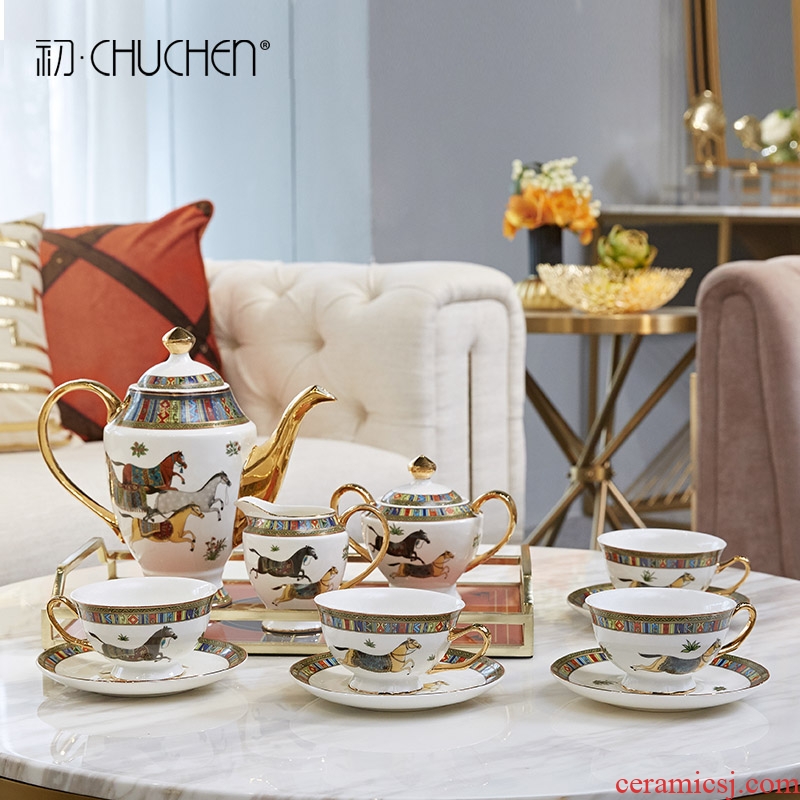Light European - style key-2 luxury ceramic tea set furnishing articles contracted creative household gift teapot teacup version into living room