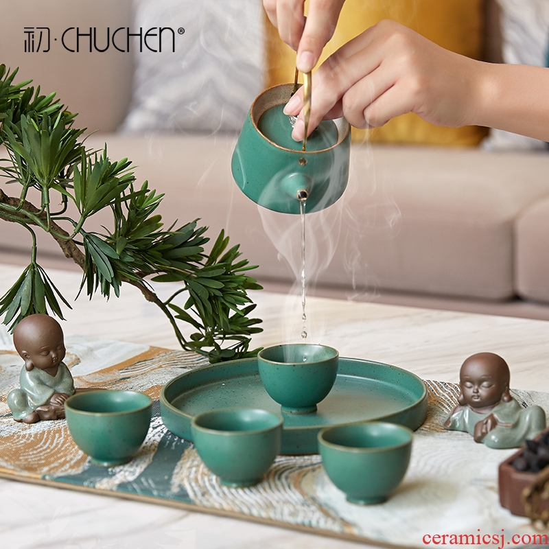 New Chinese style tea set ceramic tea tray was modern household teapot tea tea cup office indoor soft adornment