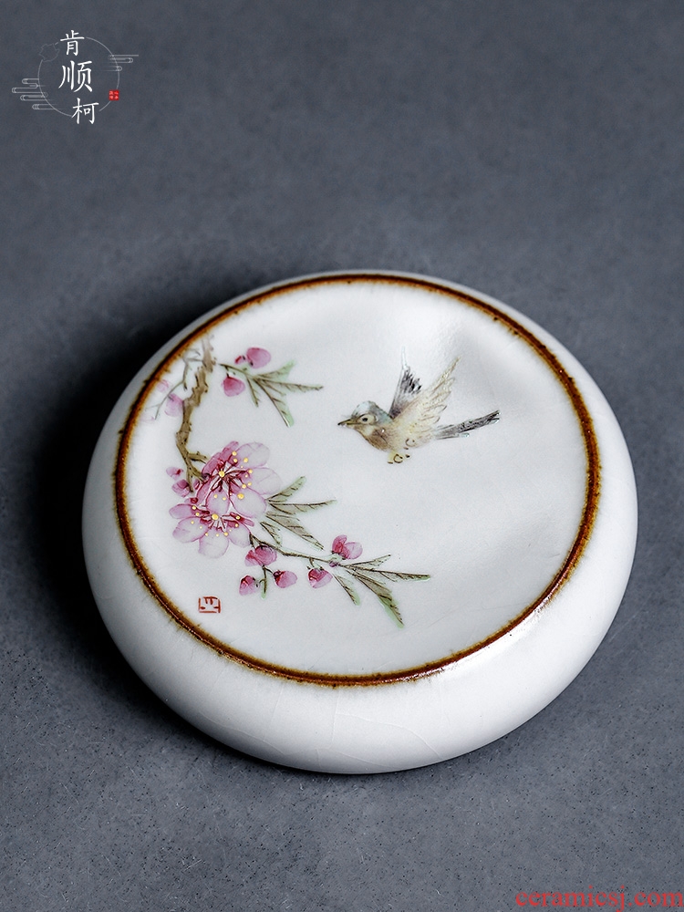 Peach blossom put lid the jingdezhen Xu Jiaxing hand - made water point cover open the slice your up ceramic cup mat tea accessories
