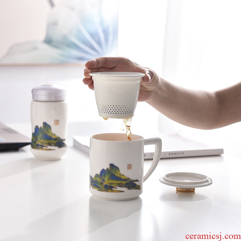 Dehua white porcelain ceramic vacuum cups portable see colour separation office cup with cover tea cup set home