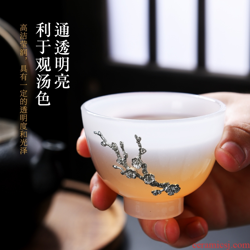 Jade porcelain cup with silver master cup single CPU manually kung fu tea set household white porcelain cup sample tea cup noggin individuals