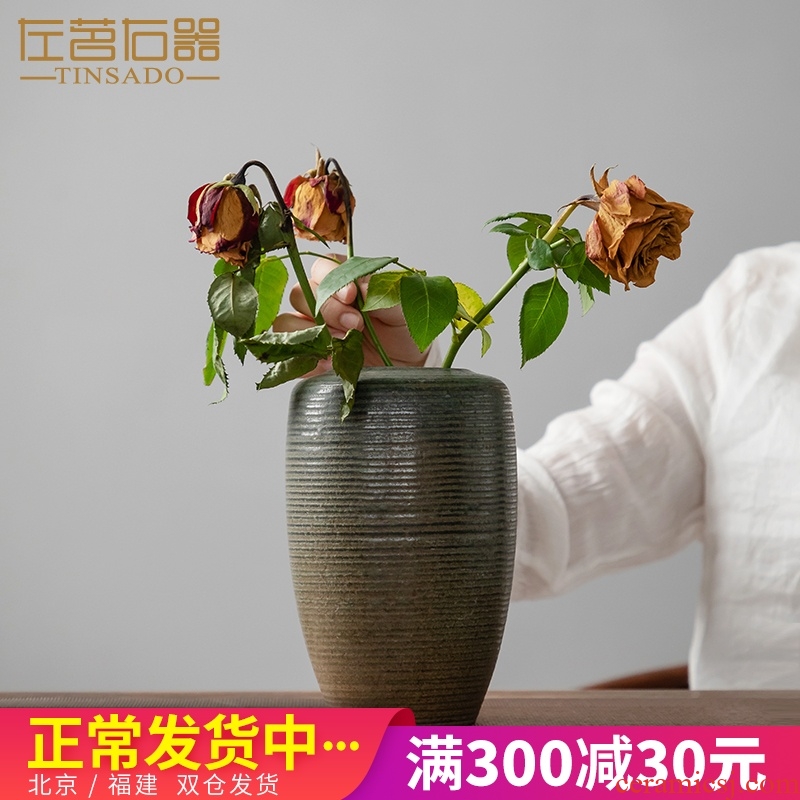 ZuoMing right device zen dried flower implement manual coarse pottery vase Japanese ceramic tea taking space large hydroponic flower tea