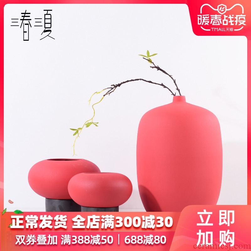 New Chinese style red ceramic round vase furnishing articles mesa of I and contracted sitting room porch tea table flower arrangement