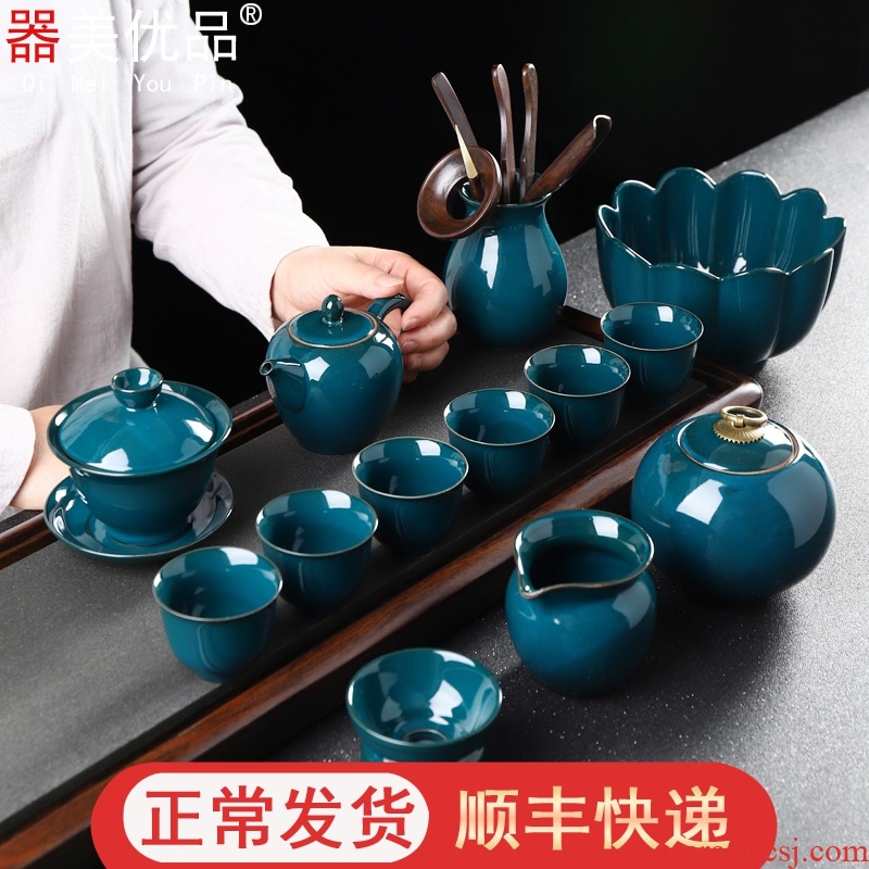 Implement the best tea with high temperature ji blue glaze was suit jingdezhen ceramic kung fu tea set of a complete set of modern home