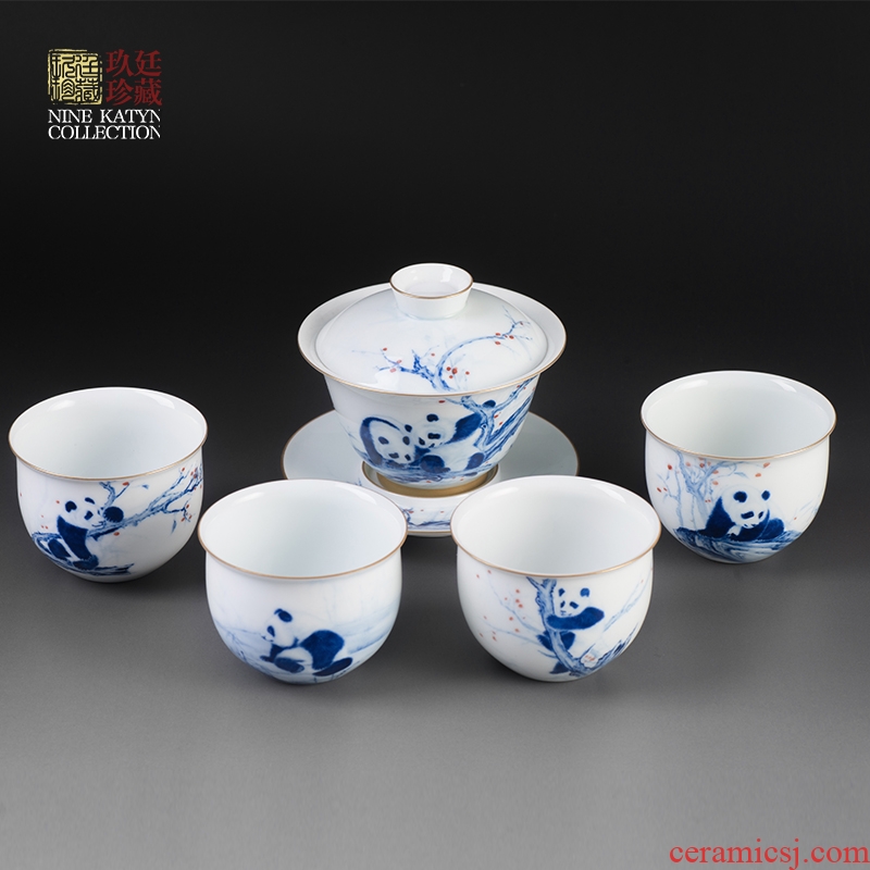 About Nine katyn three only cover cup of jingdezhen blue and white tureen hand - made ceramic cups tea sets home only three tea bowl