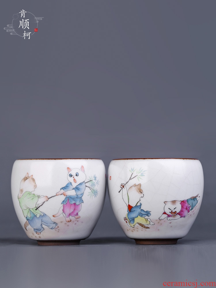 Hand your up jingdezhen kunfu tea cups cat master sample tea cup cup single cup pure manual getting out for a cup of tea