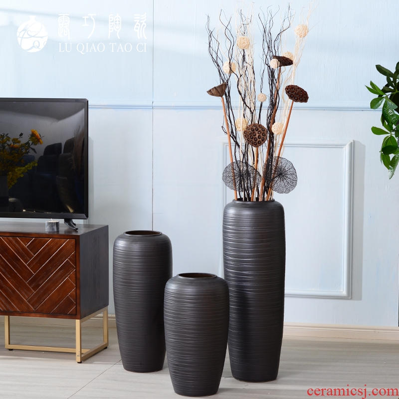Black ceramic big vase Nordic contracted ins dried flowers decorative furnishing articles individuality creative light key-2 luxury ground wind flowers