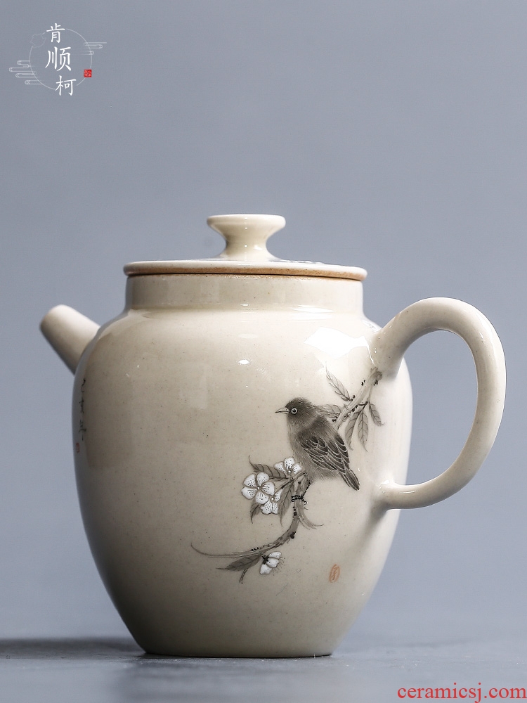 Jingdezhen ceramic teapot hand - made ink pear flower birds singing kung fu tea tea tea to implement Chinese small single pot