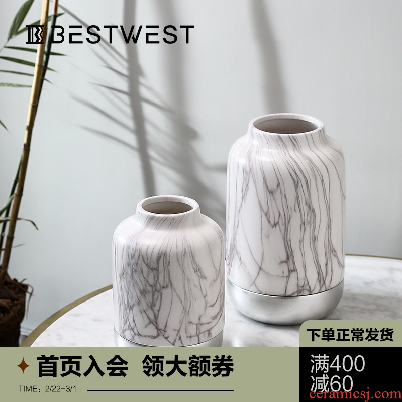 BEST WEST of new Chinese style ceramic vase furnishing articles creative splicing dry flower vases, light porcelain decoration key-2 luxury