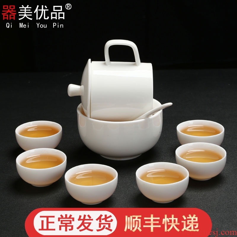 Implement the optimal character turn white porcelain teapot teacup review kung fu tea set tea cups of household ceramic package