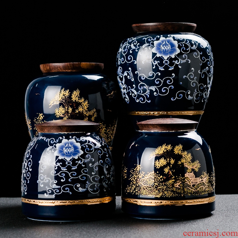 NiuRen caddy fixings of blue and white porcelain ceramic storage POTS pu 'er tea box packing box kung fu tea set household seal pot