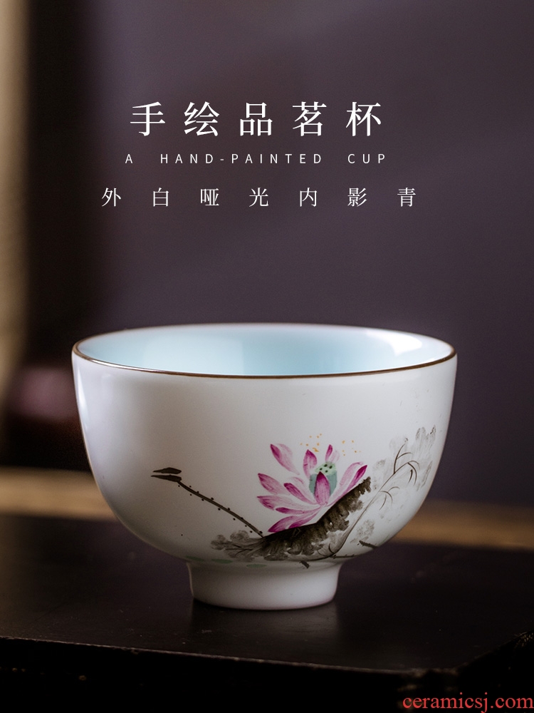 Hand draw pastel sample tea cup jingdezhen ceramic cups kung fu tea master cup celadon small single CPU