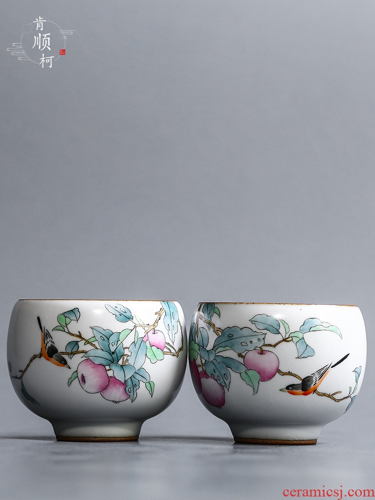 Jingdezhen hand - made ceramic sample tea cup apple bird pure manual small single cup tea set your up master kung fu tea cup