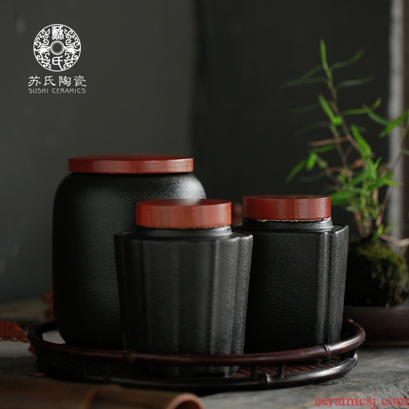 His black pottery tea pot home moistureproof Japanese ceramic sealed as cans of green tea tin, tea POTS