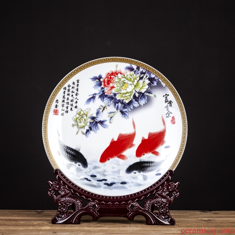 Rice lu, jingdezhen ceramic Chinese style decoration hanging dish furnishing articles or fish home sitting room ark adornment with a silver spoon in its ehrs expressions using