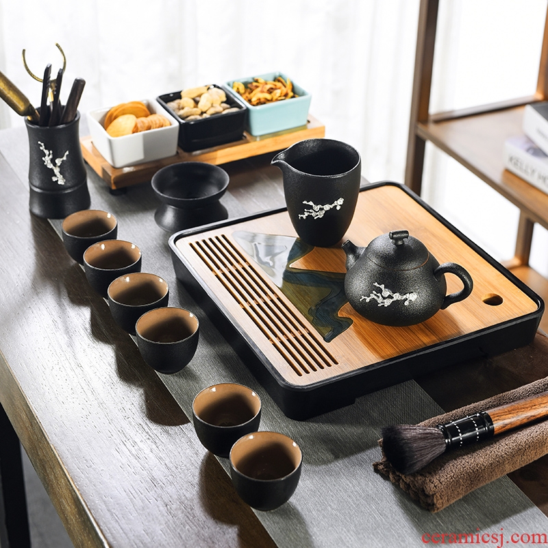 Japanese tea set suit of black kung fu tea set dry small tea table of a complete set of household ceramic tea tray cups contracted