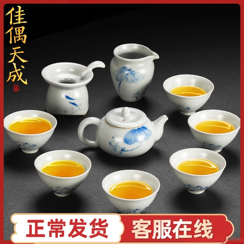 Artisan fairy your up kung fu tea set suit household ceramics slicing can be a pure hand - made tureen teapot teacup suits for