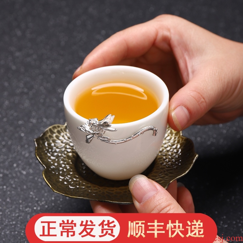 Is the best tea with jade porcelain inlay silver white porcelain single CPU master cup sample tea cup white porcelain tea cups, kung fu tea cups