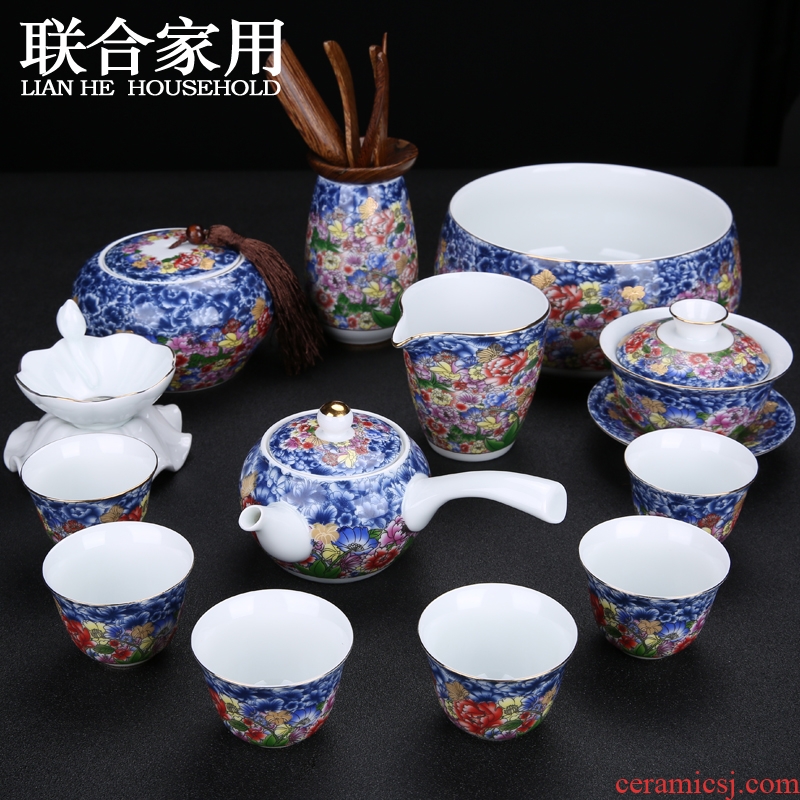 Combined with jingdezhen colored enamel tea set kung fu tea tea bowl master single glass ceramic cups of tea
