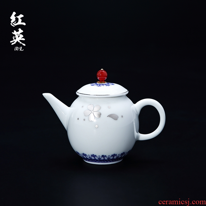 Red the jingdezhen ceramic kung fu tea set suit household teapot tea trace silver contracted single pot of blue and white porcelain