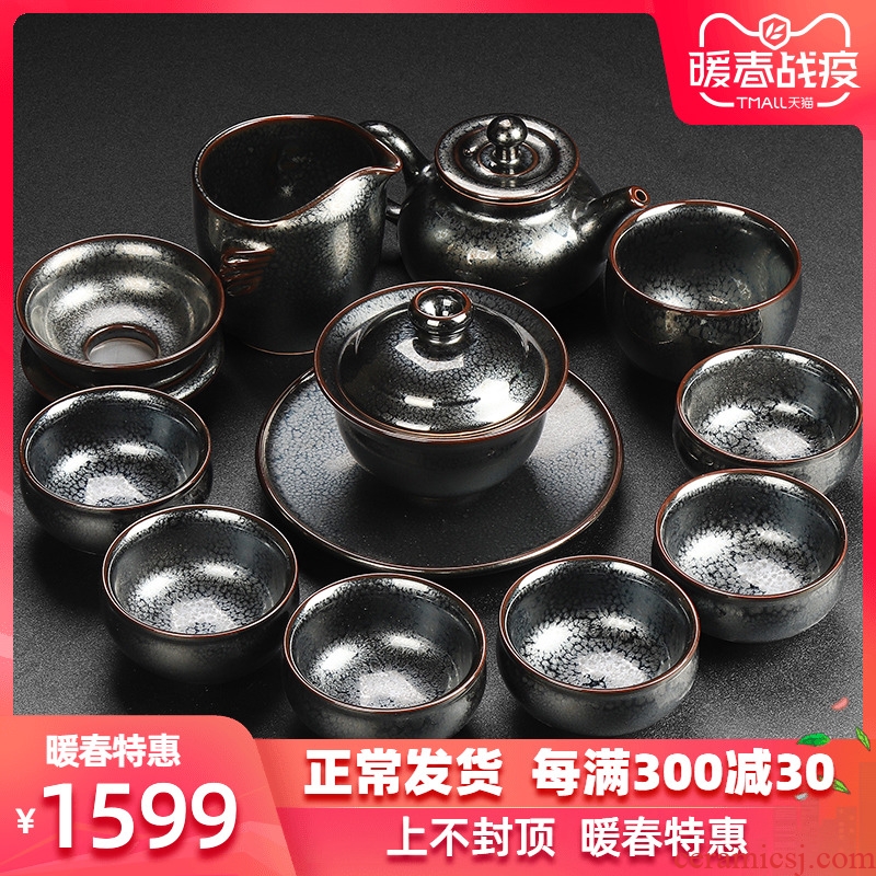 The Master artisan fairy Chen Weichun built light tea suit household ceramic checking kung fu tea set lid bowl