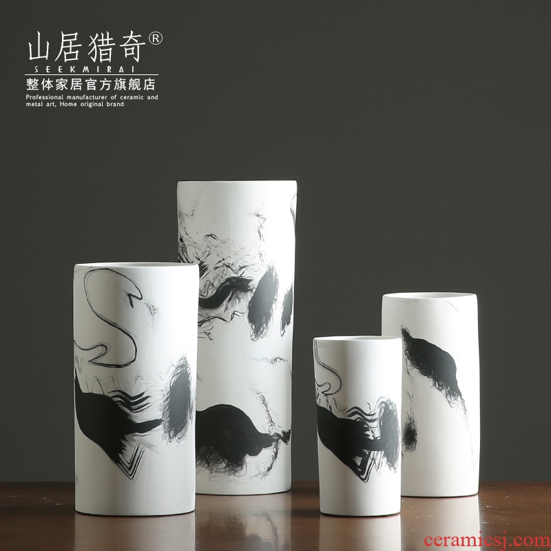 Nordic new Chinese ink painting, ceramic vase straight sitting room dry flower flower arranging flower implement furnishing articles home soft decoration