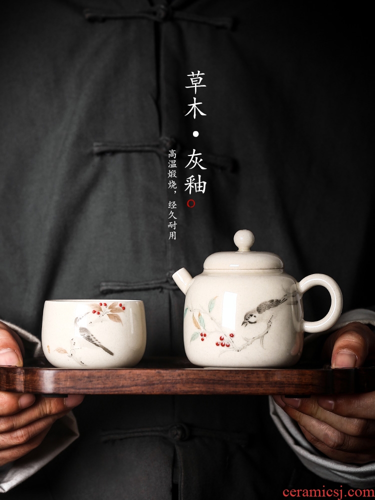 Ceramic teapot jingdezhen Xie Shilin hand - made flowers plant ash glaze kung fu tea set single pot small tea ware