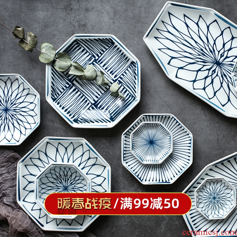Island house Japanese star line in ceramic tableware plate household food dish flavored rice bowls plate glass PZ - 187